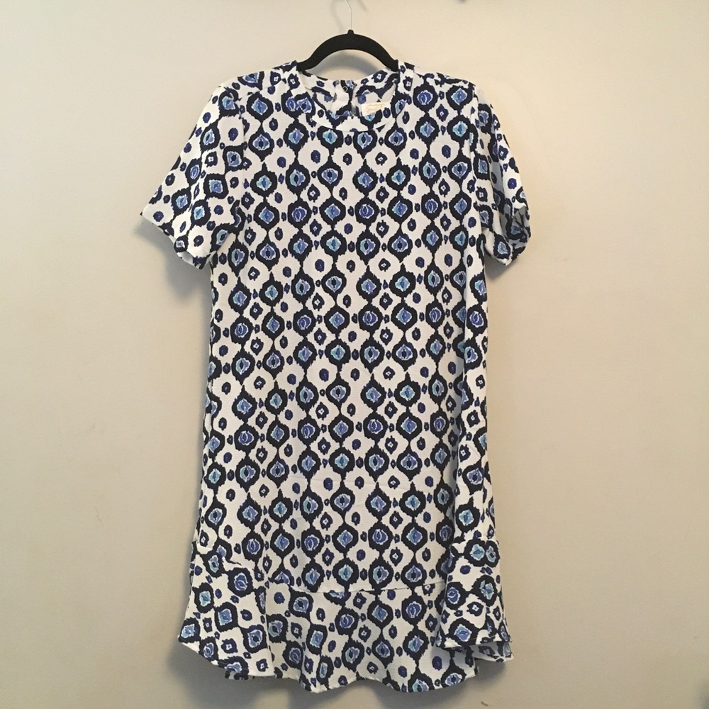 Mudpie blue and white dress ruffle hem sz medium